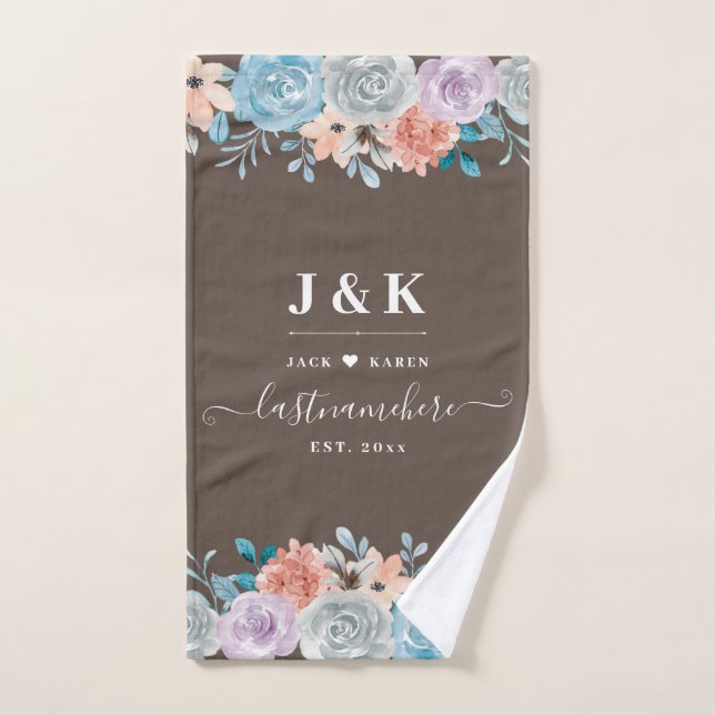 Floral Monogram Initials Custom Family Name Hand Towel (Hand Towel)