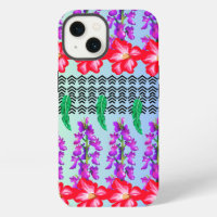 Floral Monogram iPhone 13 Case, Blue background
