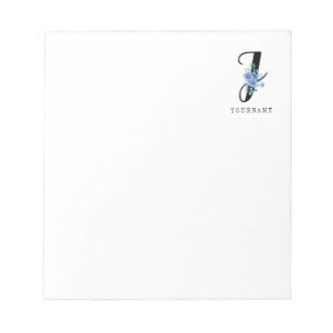 Floral Monogram J Blue Flower Burst Notepad
