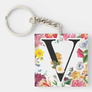 Floral Monogram Key Ring