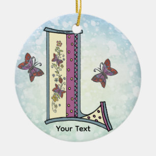 floral Monogram L Ceramic Tree Decoration