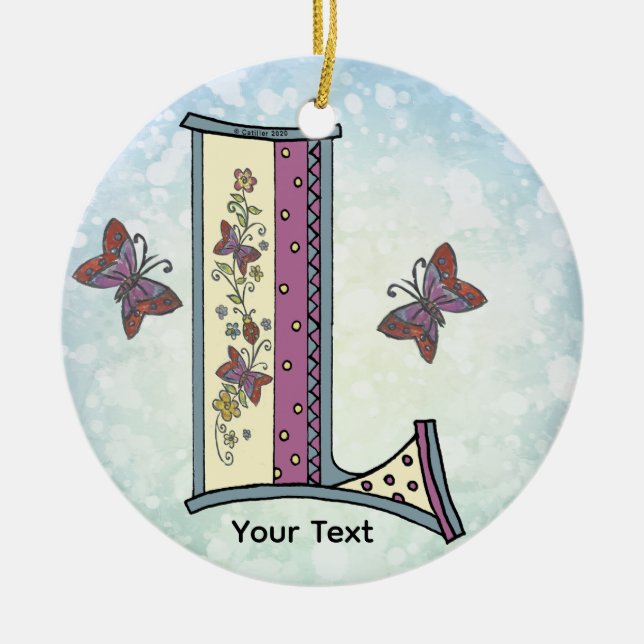 floral Monogram L Ceramic Tree Decoration (Front)