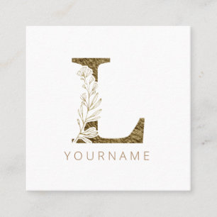 Floral Monogram L Elegant Gold Foliage Square Business Card