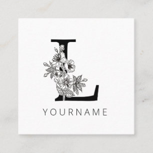 Floral Monogram L Sakura Cherry Blossoms Square Business Card