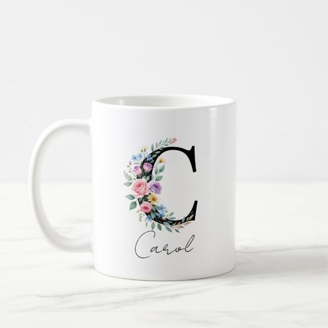 Floral Monogram – Letter C Coffee Mug (Left)