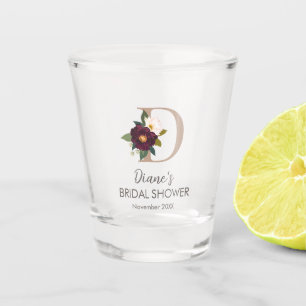 Floral Monogram Letter D Bridal Shower    Shot Glass