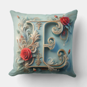 🌸 Floral Monogram Letter E Decor Home Accent ✨ Cushion