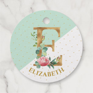 Floral monogram letter E for Elisabeth Favour Tags