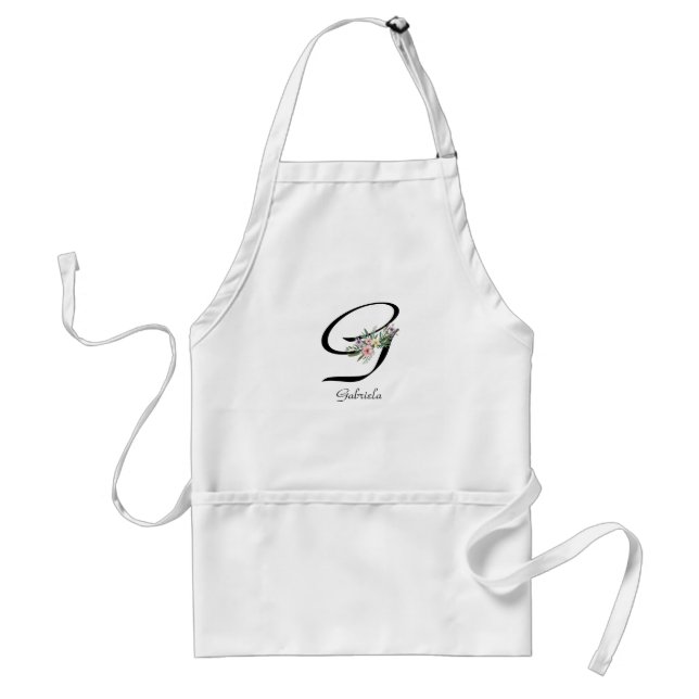 Floral Monogram letter G Retirement Apron (Front)
