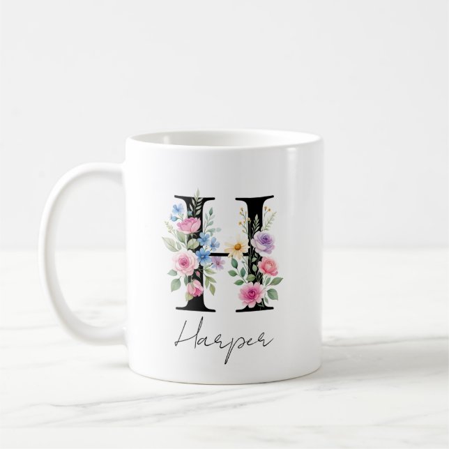  Floral Monogram – Letter H Coffee Mug (Left)