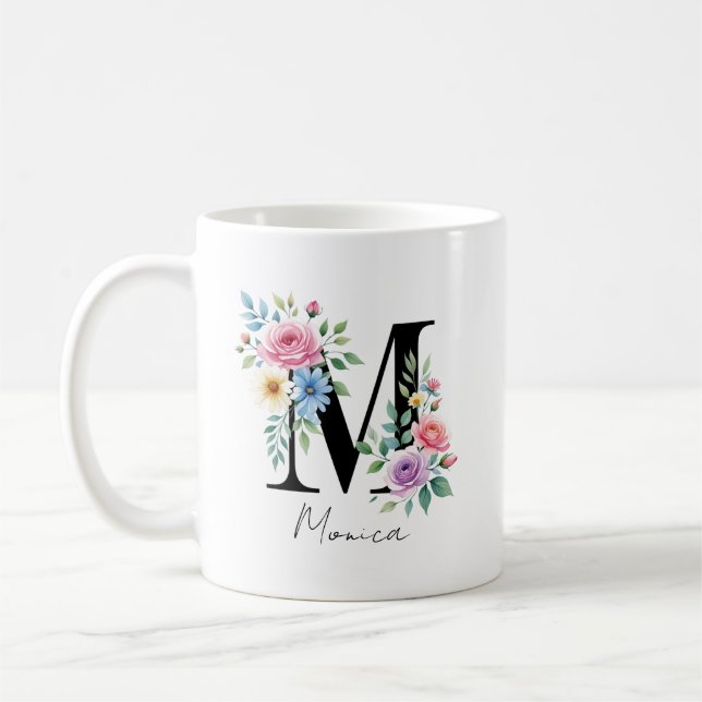  Floral Monogram – Letter M Coffee Mug (Left)