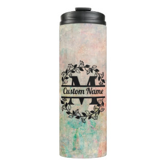 Floral Monogram Letter M Term Thermal Tumbler