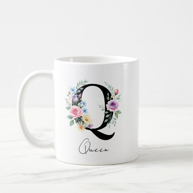  Floral Monogram – Letter Q Coffee Mug (Left)