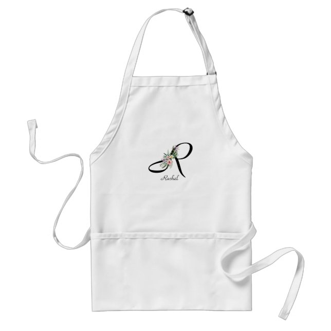 Floral Monogram letter R Retirement Apron (Front)