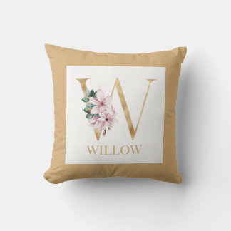 Floral monogram letter W Cushion