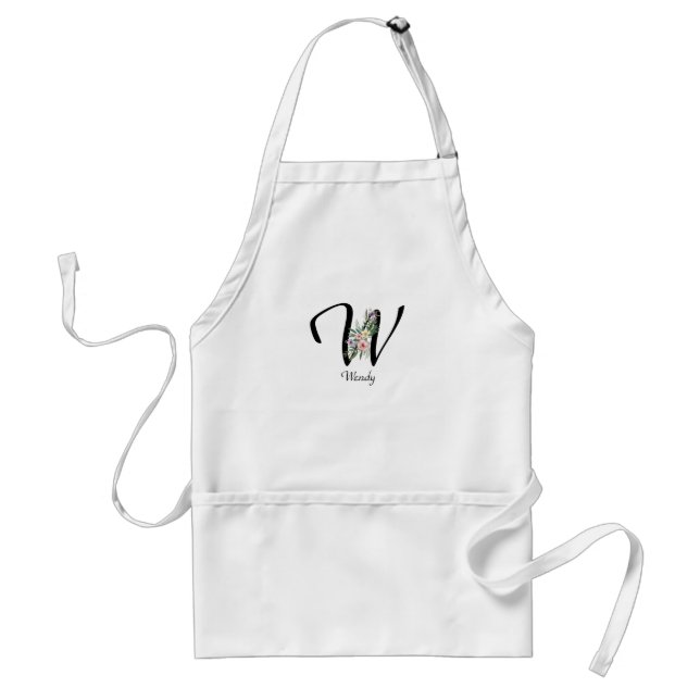 Floral Monogram letter W Retirement Apron (Front)