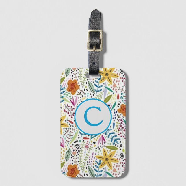 Floral Monogram Luggage Tag (Front Vertical)