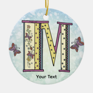 floral Monogram M  Ceramic Tree Decoration