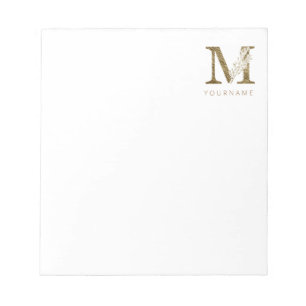 Floral Monogram M Elegant Gold Foliage Notepad