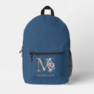 Floral Monogram M Name Printed Backpack