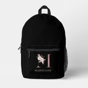 Floral Monogram M Name Printed Backpack