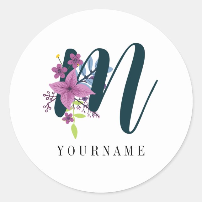 Floral Monogram M Wildflower Burst Classic Round Sticker (Front)
