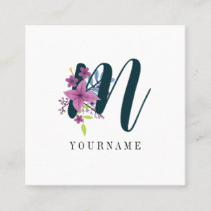 Floral Monogram M Wildflower Burst Square Business Card