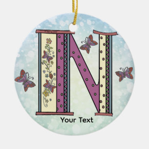 floral Monogram N  Ceramic Tree Decoration