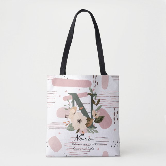Floral Monogram N – Radiant Botanical Letter N Tote Bag (Front)