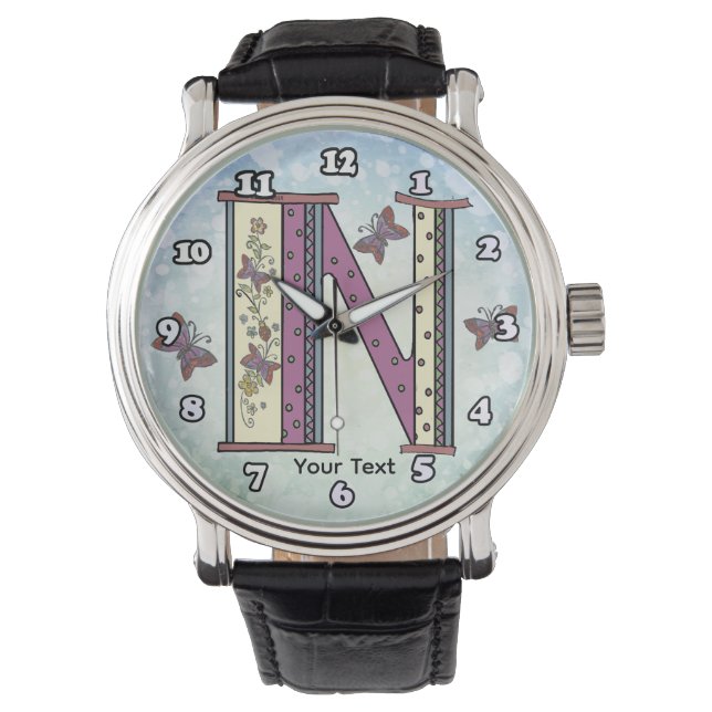 floral Monogram N  Watch (Front)