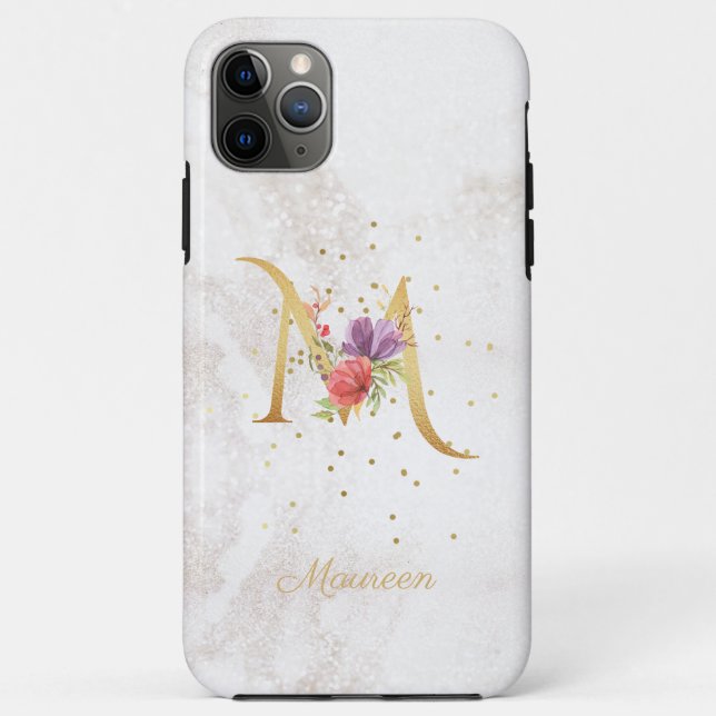 Floral Monogram Name Initial M Letter Personalise Case-Mate iPhone Case (Back)