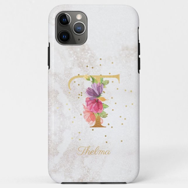 Floral Monogram Name Initial T Letter Personalise Case-Mate iPhone Case (Back)