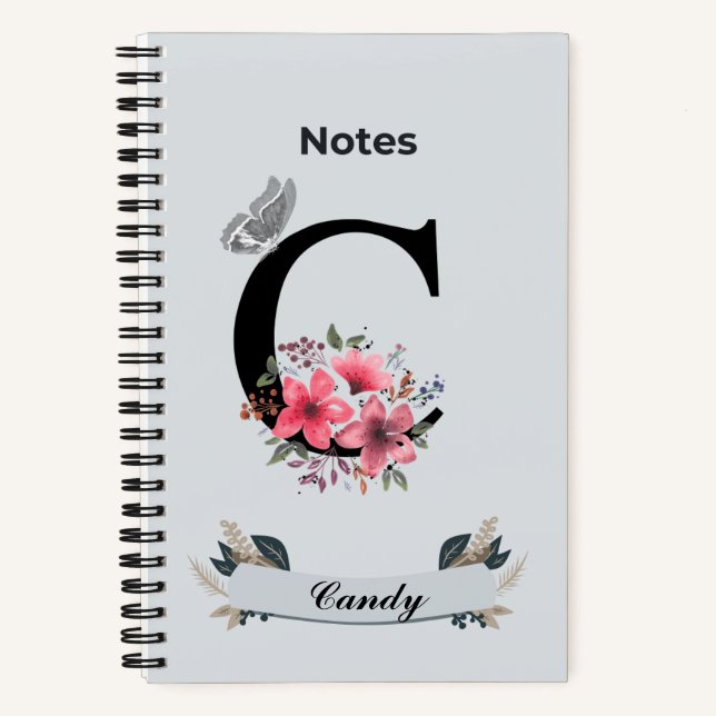 Floral Monogram Notebook – Personalised Initial (Front)