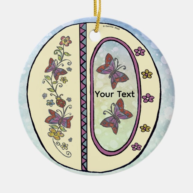 floral Monogram O  Ceramic Tree Decoration (Front)