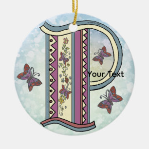 floral Monogram P  Ceramic Tree Decoration