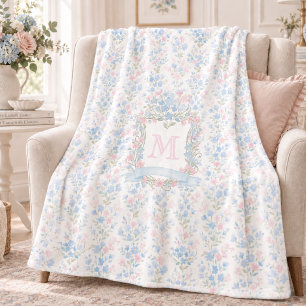 Floral Monogram Personalised Fleece Blanket