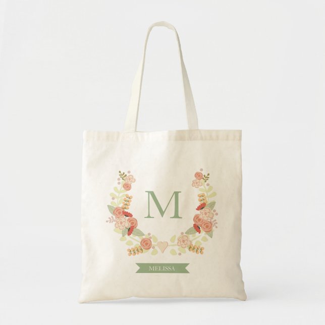 Floral Monogram personalised tote Bag (Front)