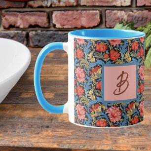 Floral Monogram Pink Blue William Morris Style Mug