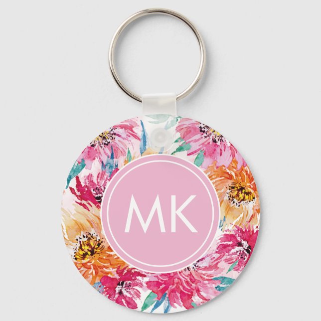 Floral Monogram Pink Key Ring (Front)
