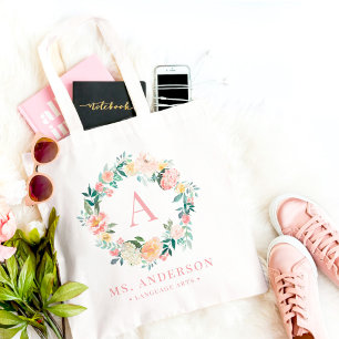 Floral Monogram Pretty Custom Tote Bag