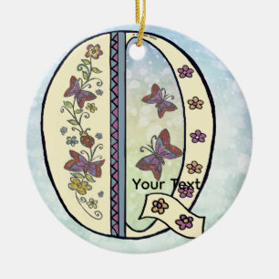 floral Monogram Q  Ceramic Tree Decoration