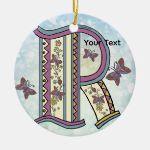 floral Monogram R  Ceramic Tree Decoration