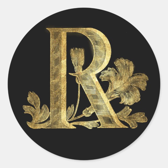 Floral Monogram R Classic Round Sticker (Front)
