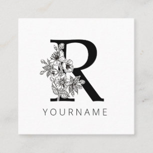 Floral Monogram R Sakura Cherry Blossoms Square Business Card