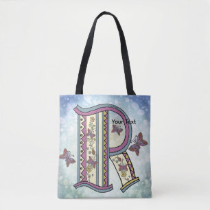 floral Monogram R Tote Bag