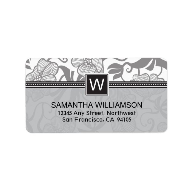 Floral Monogram Return Address Labels (black) (Front)