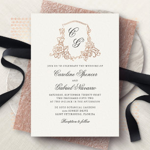 Floral Monogram Romantic Wedding Foil Invitation
