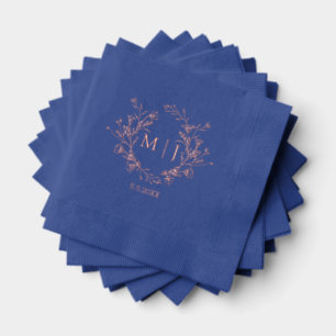 floral monogram rose gold pink blue wedding foil napkins