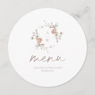 Floral Monogram Round Wedding Menu Card