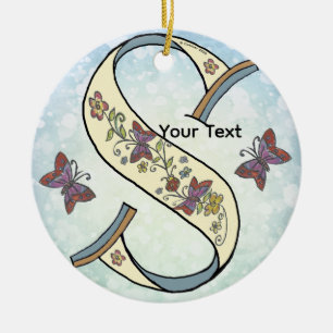 floral Monogram S Ceramic Tree Decoration